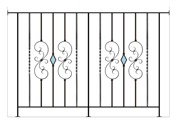吹き抜け用アイアン手すり（手摺）－ステンドグラスデザイン 二連唐草タイプ