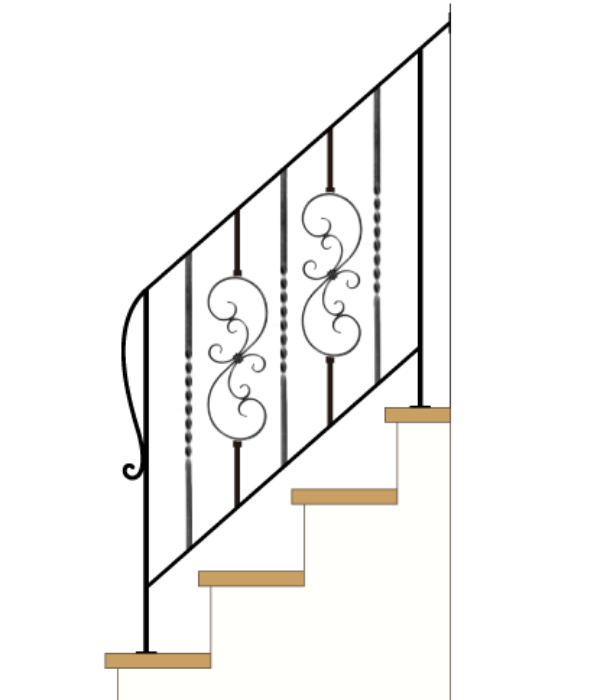 階段用アイアン手すり（手摺）－装飾デザイン 二連唐草タイプ
