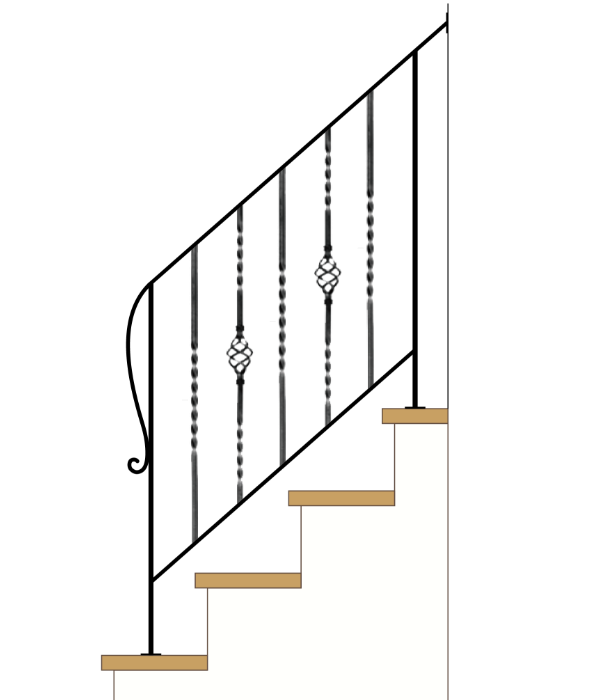 階段用アイアン手すり（手摺）－装飾デザイン バスケットシングルタイプ