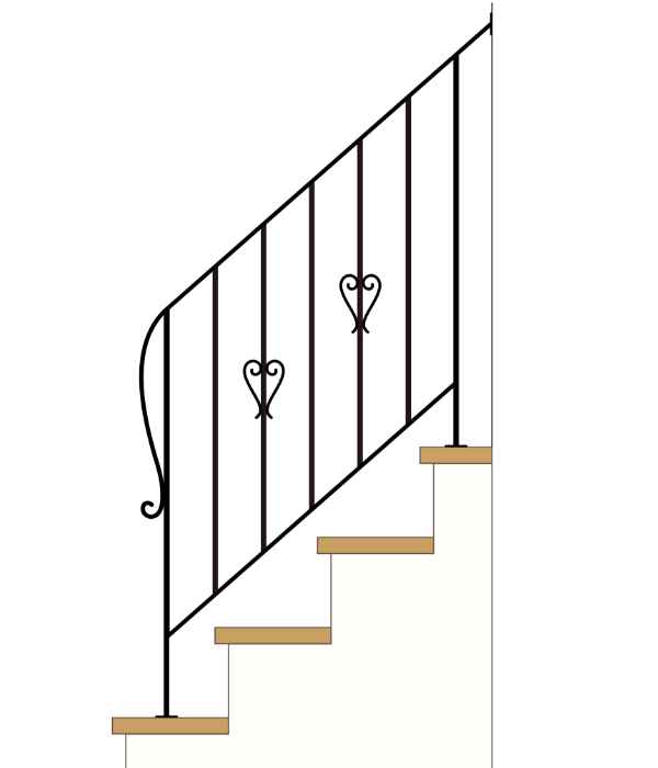 階段用アイアン手すり（手摺）－装飾デザイン ハートタイプ