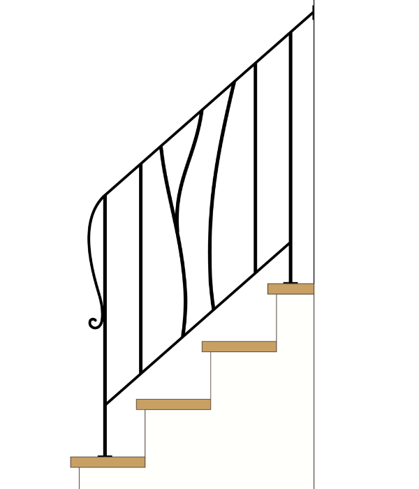 階段用アイアン手すり（手摺）－装飾デザイン ゆらぎタイプ