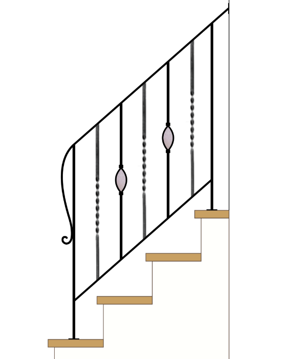 階段用アイアン手すり（手摺）－ステンドグラスデザイン リーフ ネジリ