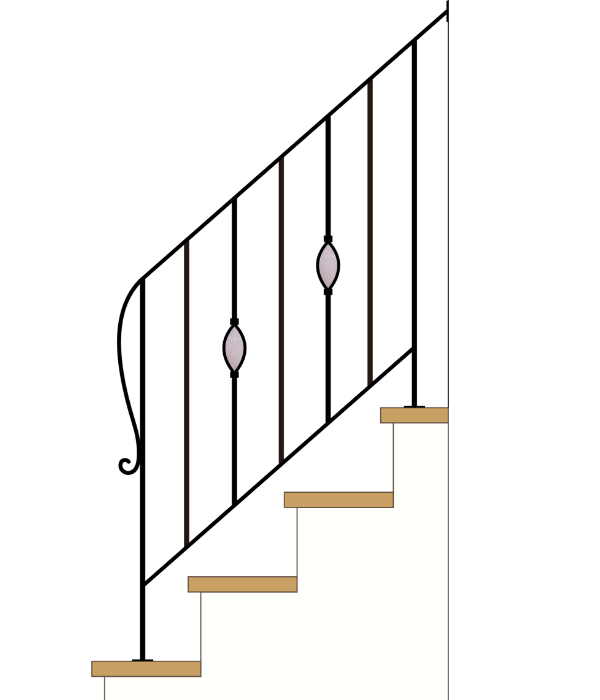 階段用アイアン手すり（手摺）－ステンドグラスデザイン リーフ シンプル
