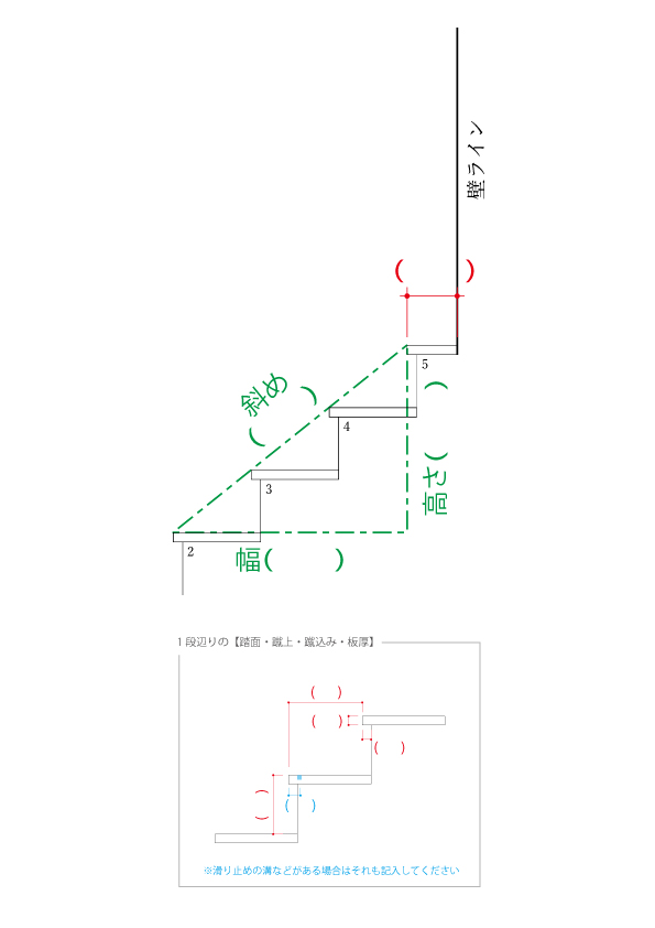 アイアン手すりの採寸図