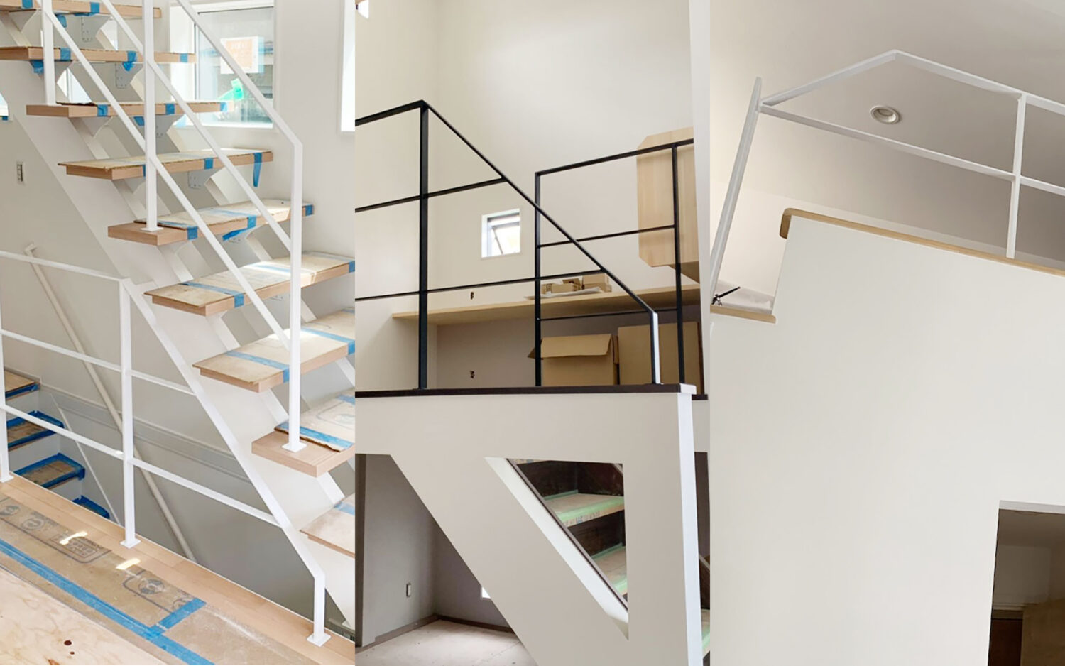 スチール手摺の形を三角に加工